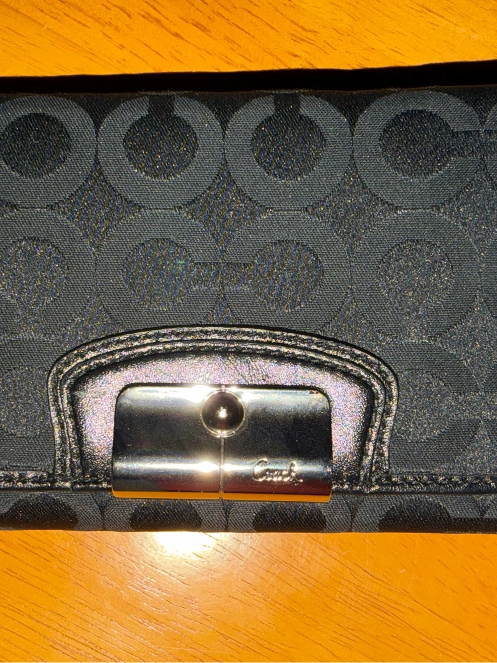 Coach Black Signature Canvas Clutch with Silver-Tone Lock